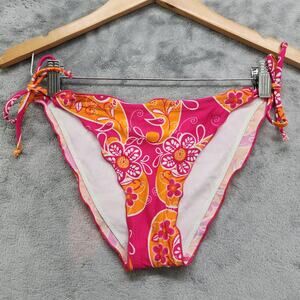NEW‎ Beach Joy Swim Bottoms Womens Size S Pink Orange Floral Tie Side Bikini